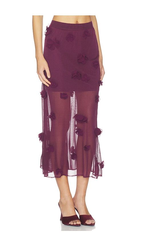 Cora Floral Applique Midi Skirt in Wine. - size L (also in S, XS) - SIMKHAI - Modalova