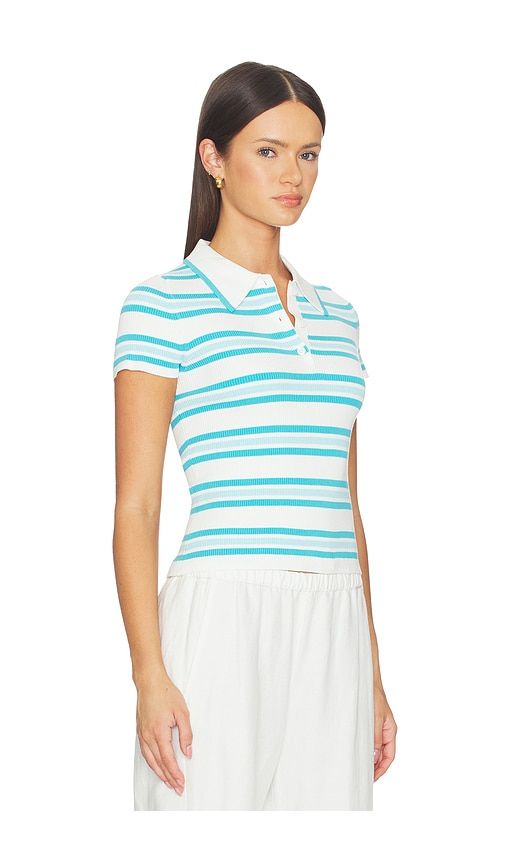 Luka Striped Cotton Polo in White,Teal. - size L (also in M, S, XS) - SIMKHAI - Modalova