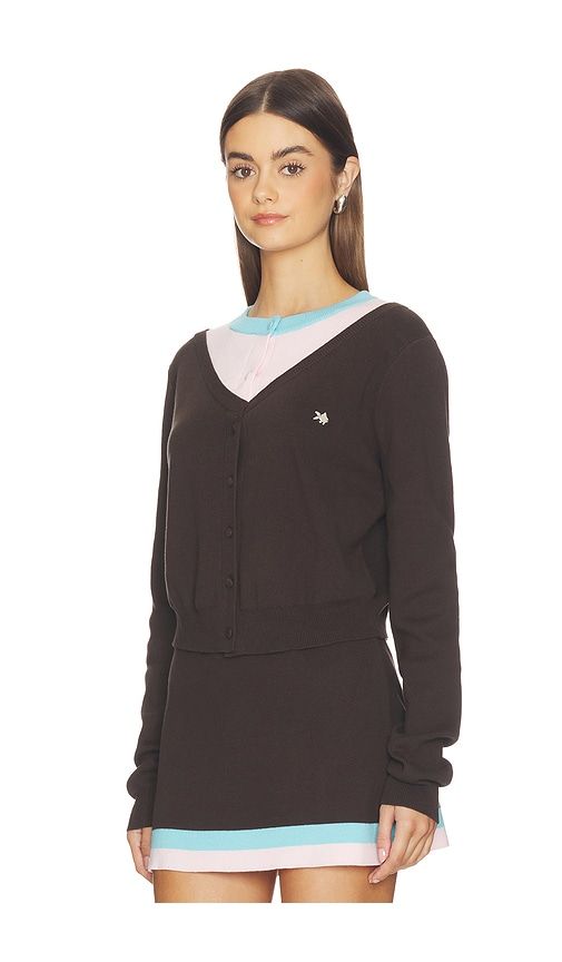 Illusion Layered Cardigan in Chocolate. - size M (also in S, XS) - Kate Barton - Modalova