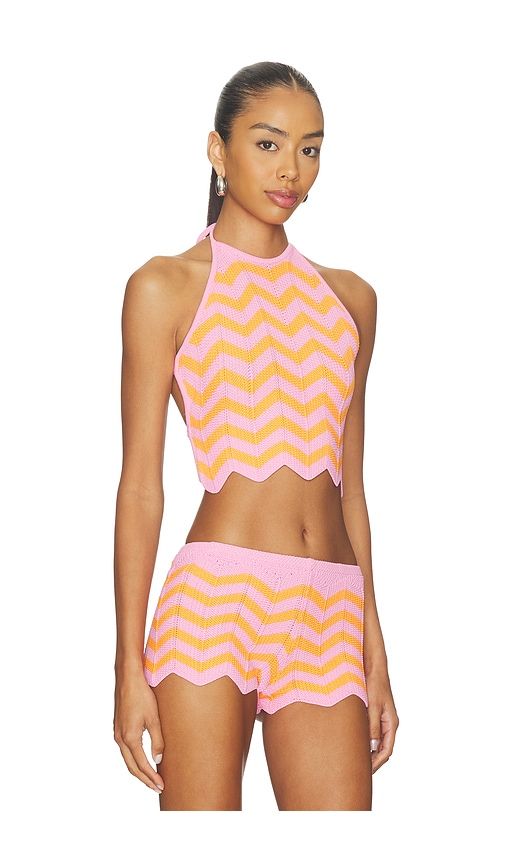 Chevron Knit Halter Crop Top in Pink. - size L (also in M, S, XL) - Kulani Kinis - Modalova