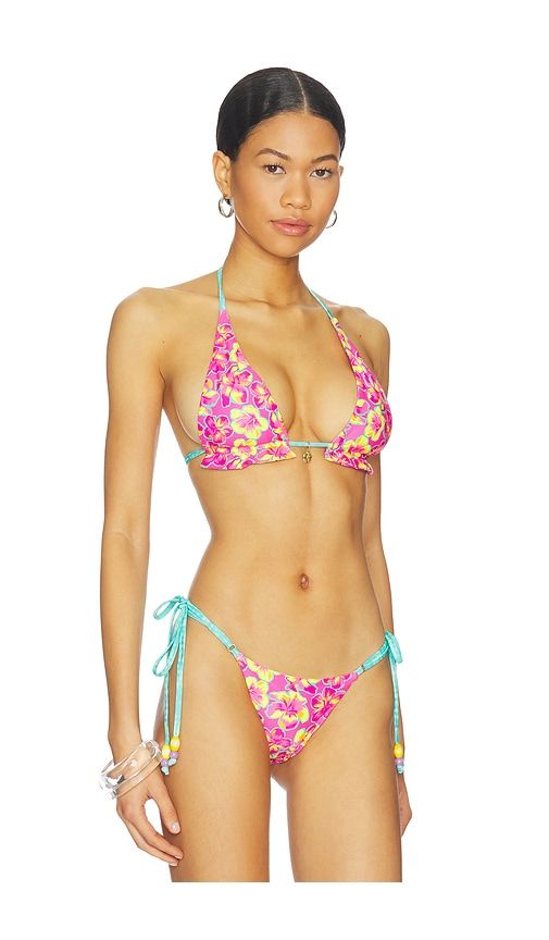 Frill Halter Bralette Bikini Top in Fuchsia. - size L (also in M, S, XS) - Kulani Kinis - Modalova