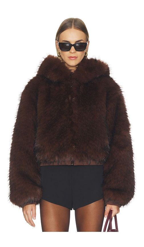 Hooded Faux Fur Jacket in Chocolate. - size XS (also in S, M, L) - Kim Shui - Modalova