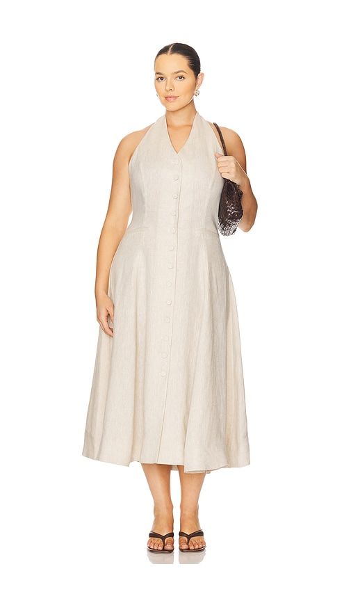 Uma Linen Midi Dress in Beige. - size L (also in M, S) - L'Academie - Modalova