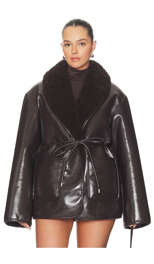 Neriah Reversible Faux Leather Jacket in Chocolate. - size L (also in M) - L'Academie - Modalova