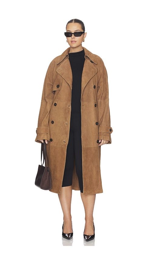 Dara Suede Trench Coat in Brown. - size L (also in M, XL) - L'Academie - Modalova