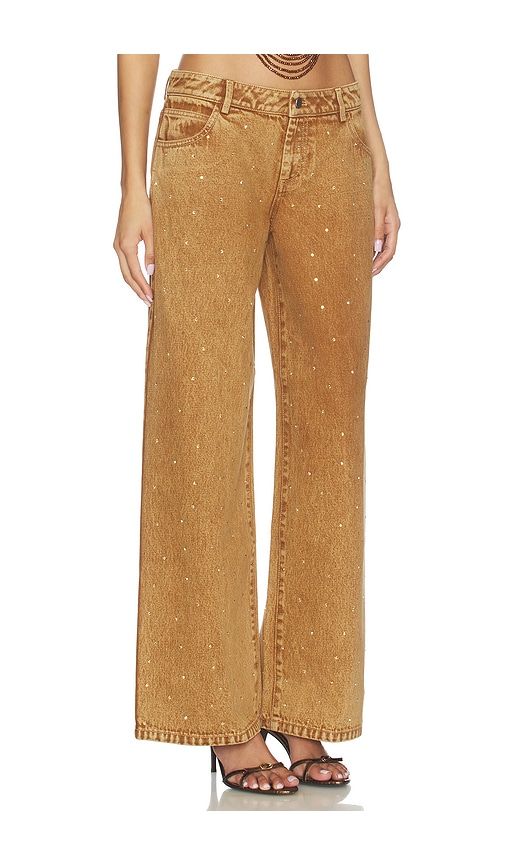 X REVOLVE Denim Rhinestone Festival Pants in Brown. - size L (also in M, S, XS) - Leslie Amon - Modalova