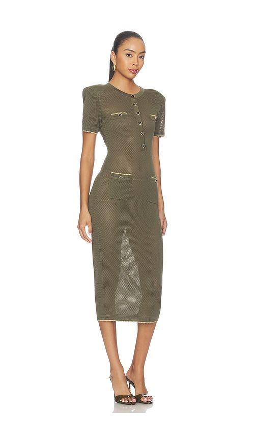 Mel Short Sleeve Open Stitch Midi Dress in Green. - size L (also in M, S, XL) - L'AGENCE - Modalova
