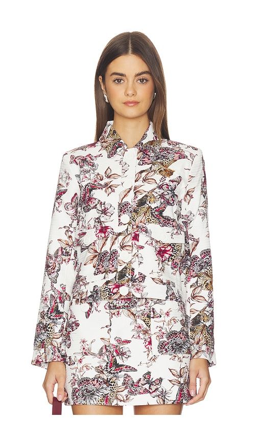 Nyx Crop Jacket in White Multi Large Butterfly Jungle in White,Pink. - size 0 (also in 00, 2, 4, 6, 8) - L'AGENCE - Modalova