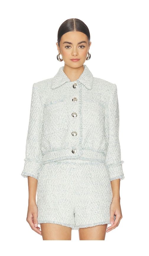 Jia Crop 3/4 Sleeve Fringe Jacket in Blue,Ivory. - size 0 (also in 4, 6, 8) - L'AGENCE - Modalova