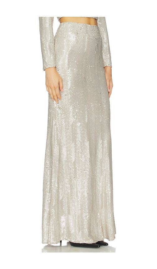 Sequin Zeta Long Skirt in Metallic Silver. - size 12 (also in 14) - L'AGENCE - Modalova