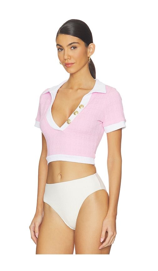 Cropped Polo Rashguard in Pink. - size L (also in M, XL) - L'AGENCE - Modalova