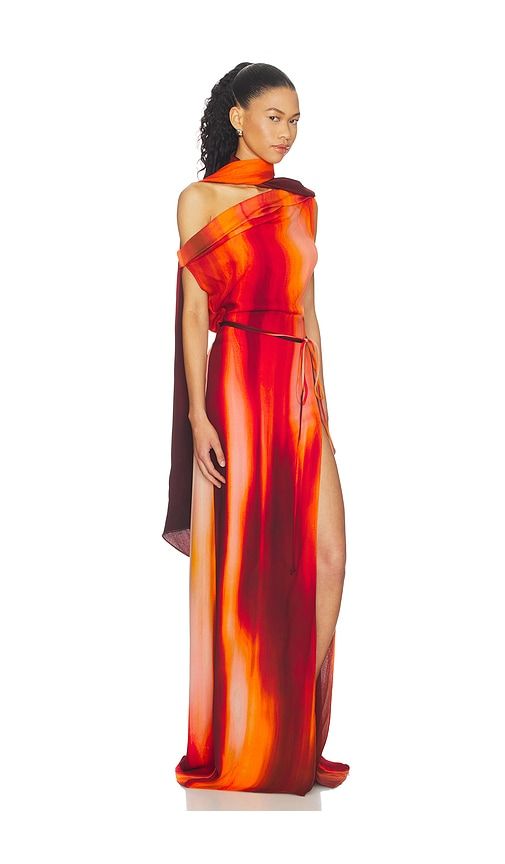 Asymmetrical Draped Dress With Scarf in Burnt Orange. - size L (also in S, XS) - LaQuan Smith - Modalova
