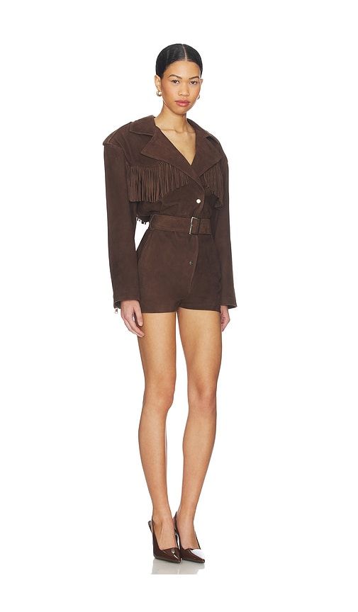 Scotty Fringed Suede Romper in Chocolate. - size L (also in S, XL) - LAMARQUE - Modalova