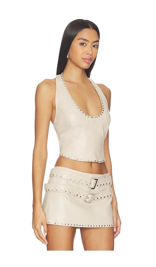 X REVOLVE Liddy Faux Leather Studded Halter Top in Cream. - size S (also in XS, M, L, XL) - LAMARQUE - Modalova