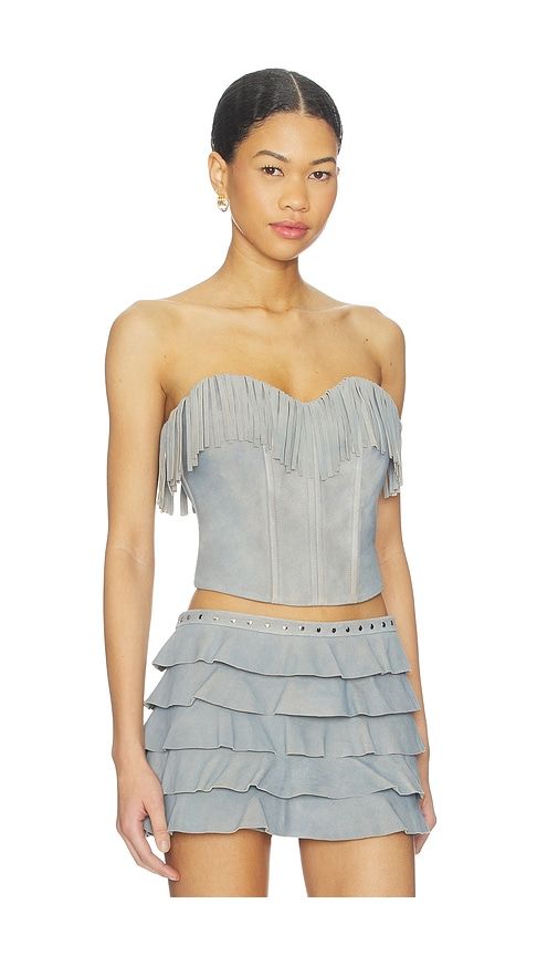X REVOLVE Gianni Fringed Suede Bustier Top in Slate. - size L (also in M, S, XL, XS) - LAMARQUE - Modalova