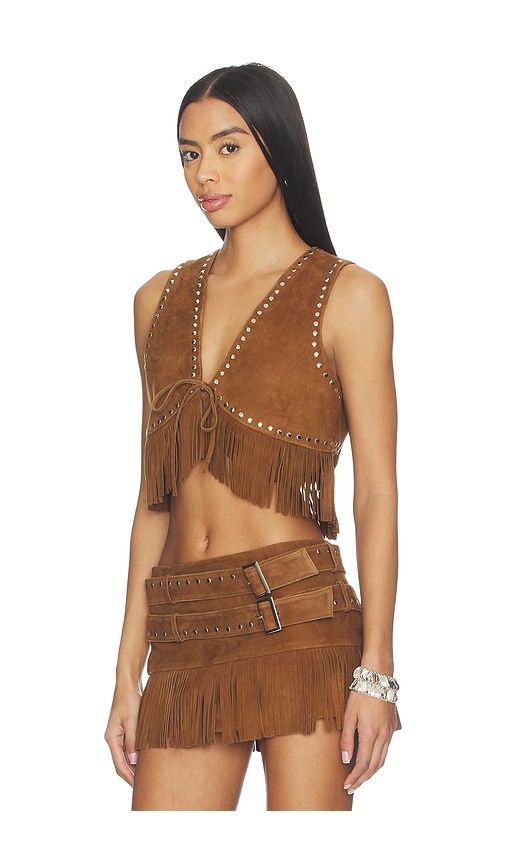 Reina Fringed Suede Vest in Cognac. - size M (also in S, XL, XS) - LAMARQUE - Modalova