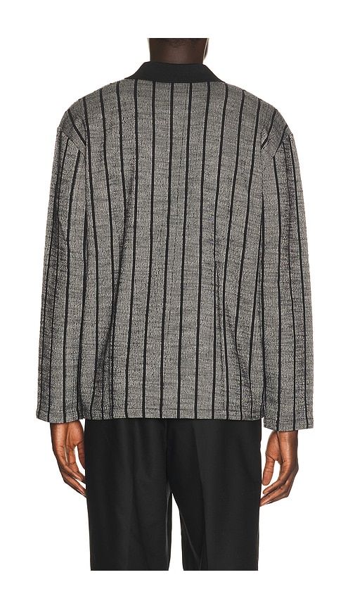 Pinstriped Jacquard Long Sleeve Polo in Black & White. - size L (also in M, S, XL/1X) - Les Deux - Modalova