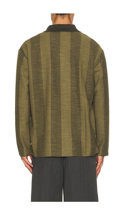 Striped Jacquard Long Sleeve Polo in Green. - size L (also in M, XL/1X) - Les Deux - Modalova