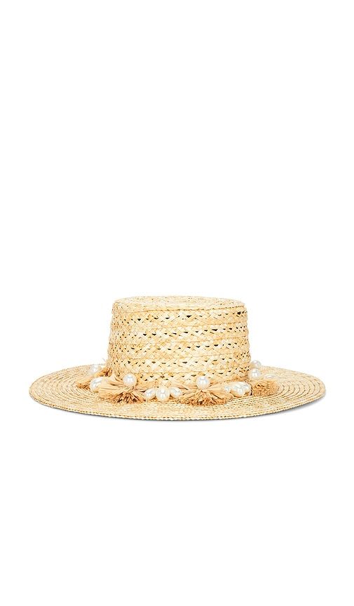 Pearl Poms Straw Hat in Tan - Lele Sadoughi - Modalova