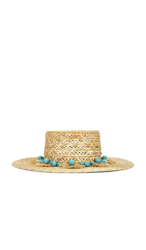 Poms Straw Hat in Neutral,Teal - Lele Sadoughi - Modalova