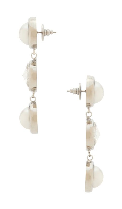 Clare Crystal And Pearl Linear Earrings in Metallic - LELET NY - Modalova