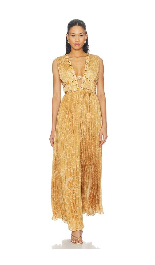 Honeydew Draped Gown in Metallic Gold, yellow. - size L (also in M, S, XS) - LA FUORI - Modalova