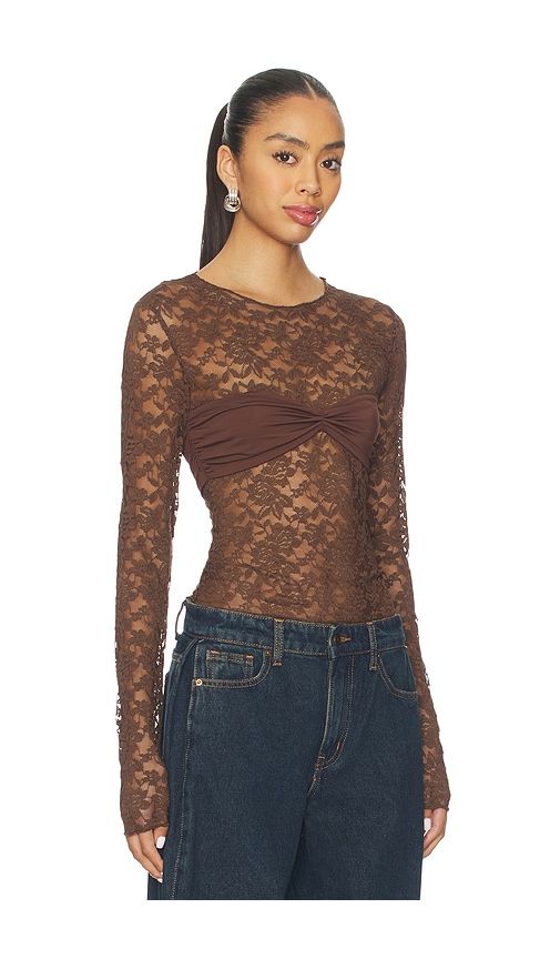 Midnight Lace Long Sleeve Top in Chocolate. - size M (also in S, XS) - LIONESS - Modalova
