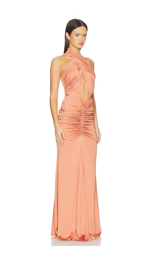 Sleeveless Halter Ruched Gown in Coral. - size L (also in M, S, XS) - LaPointe - Modalova