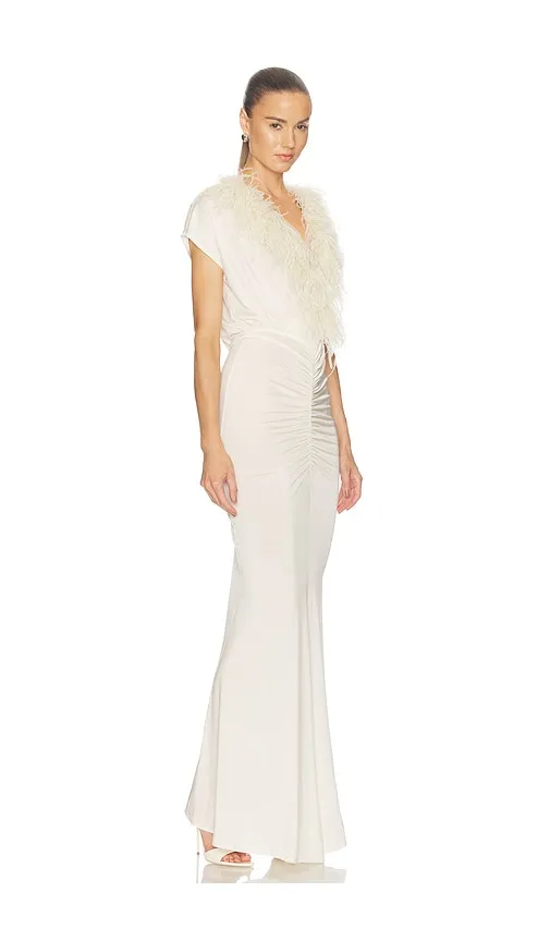 V Neck Shirred Gown With Feathers in . - size M (also in S) - LaPointe - Modalova