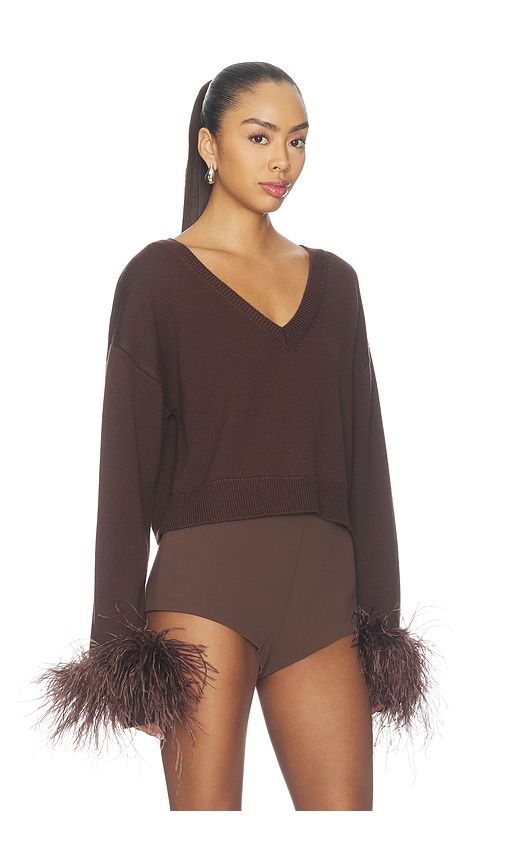 Merino Cropped V Neck Sweater With Feather Cuff in . - size L (also in M, S, XS) - LaPointe - Modalova