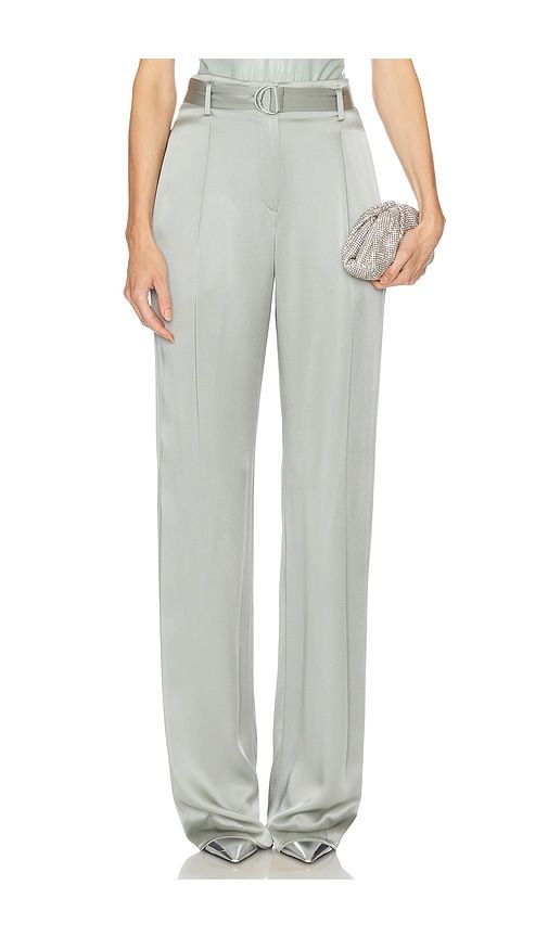 Satin Belted Pant in Metallic Silver. - size 0 (also in 2, 4, 6) - Lapointe - Modalova