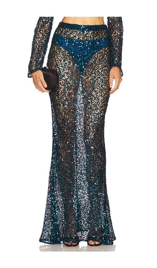 Net Paillette Maxi Skirt in Teal. - size L (also in M, S, XS) - Lapointe - Modalova