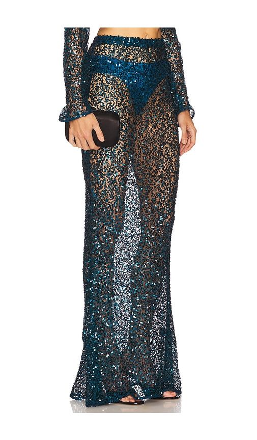 Net Paillette Maxi Skirt in Teal. - size L (also in M) - LaPointe - Modalova
