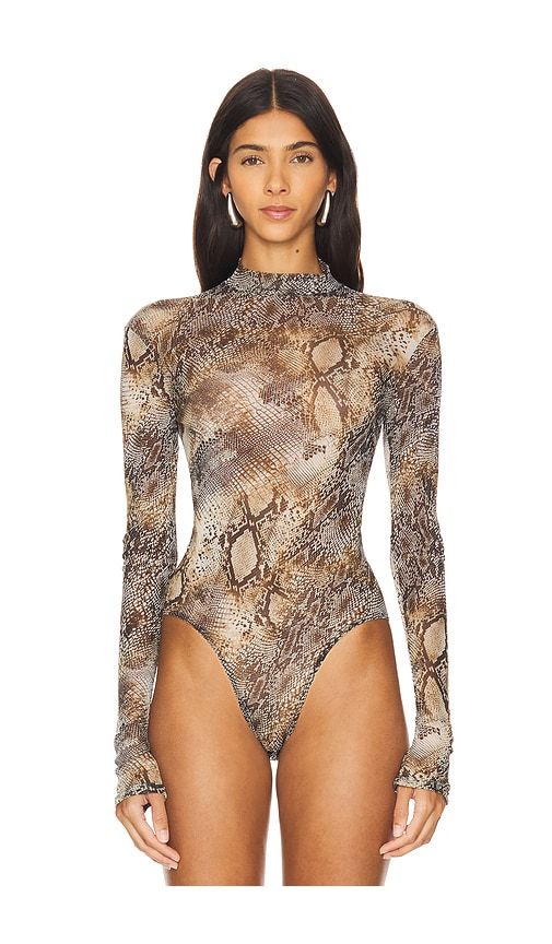 Mesh Mock Neck Bodysuit in Brown. - size M (also in L, S, XS) - LaPointe - Modalova
