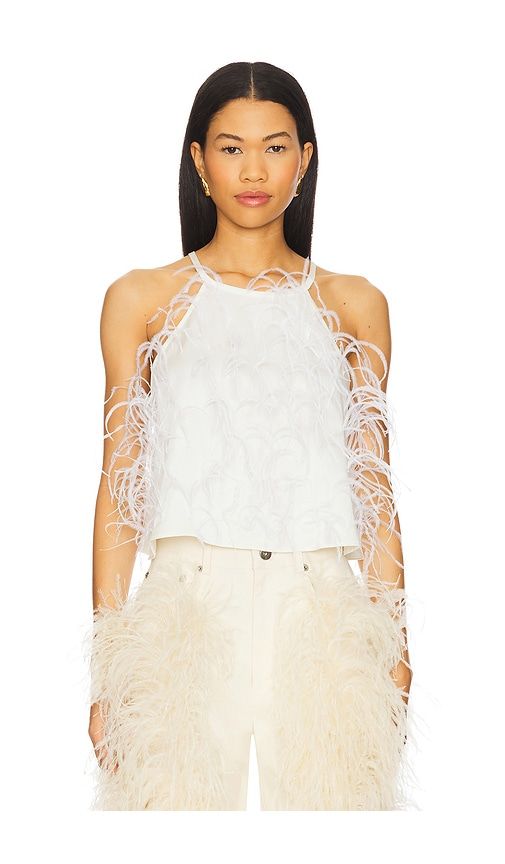 Satin Halter Cami With Feather in Ivory. - size L (also in M, S, XS) - Lapointe - Modalova