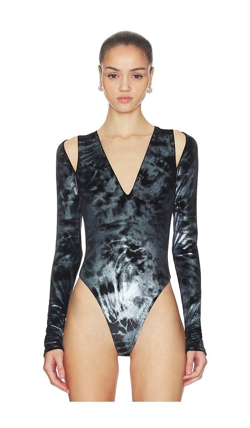 Velour V Neck Bodysuit in Blue. - size L (also in M, S) - LaPointe - Modalova