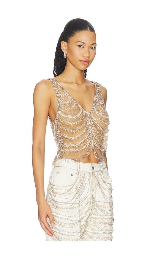 Draped Crystal Embroidery V Neck Tank in Metallic . - size 0 (also in 2) - LaPointe - Modalova