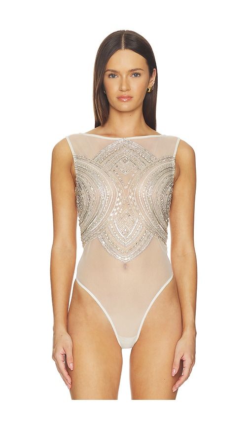 X REVOLVE Mosaic Embroidered Bodysuit in ,Metallic Silver. - size 0 (also in 2, 4, 6) - LaPointe - Modalova
