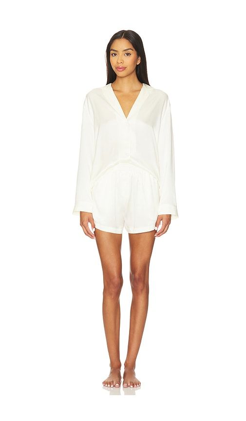 Washable Silk Button Up Long Sleeve Short Set in Ivory. - size XL (also in XS) - LUNYA - Modalova