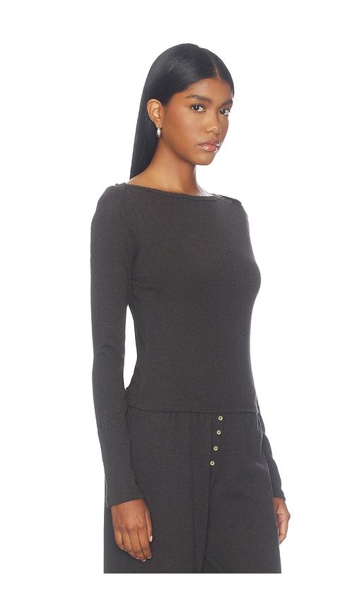 Pointelle Long Sleeve Bateau Top in Grey. - size L (also in M, S, XS) - LESET - Modalova