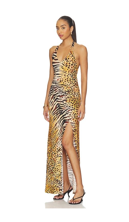 Tigressa Ring Halter Long Dress in Orange,Black. - size M (also in S) - Luli Fama - Modalova