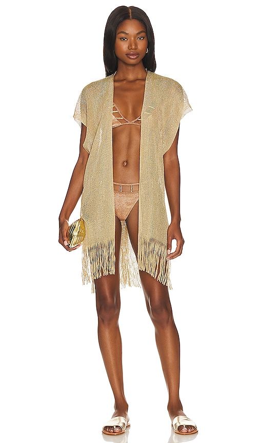 Finge Short Caftan in Metallic Gold - Luli Fama - Modalova