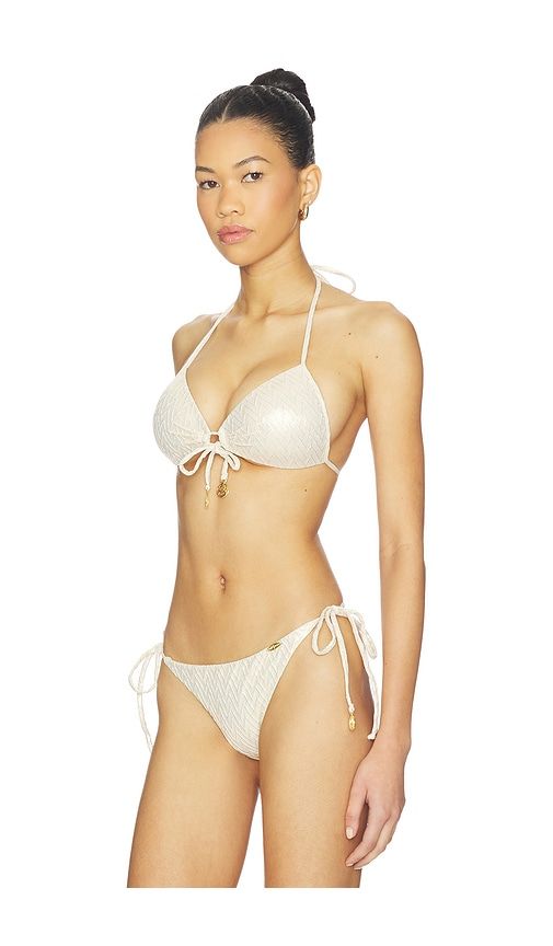 Molded Push Up Bandeau Halter Bikini Top in Metallic Neutral. - size L (also in M, S, XS) - Luli Fama - Modalova