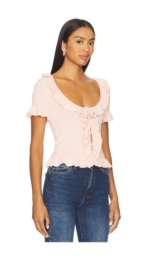 Kaomi Ruffle Knit Top in Pink. - size L (also in M, XL) - MAJORELLE - Modalova