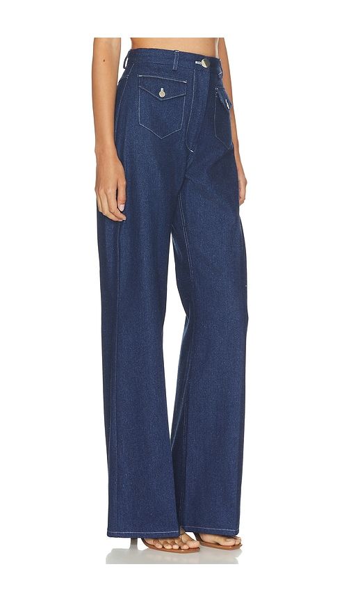 Denim Pocket Wide Leg Pant in Blue. - size 0 (also in 2, 4, 6, 8) - MATTHEW BRUCH - Modalova