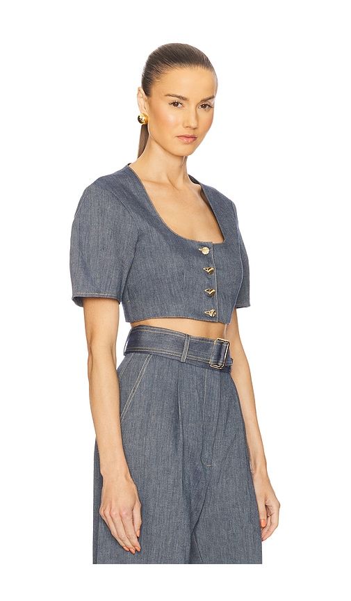 Apron Puff Sleeve Crop Top in Slate. - size 0 (also in 6, 8) - MATTHEW BRUCH - Modalova