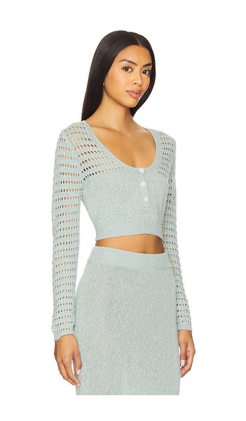 Striped Mesh Long Sleeve Cropped Henley in Baby Blue. - size L (also in S) - MATTHEW BRUCH - Modalova