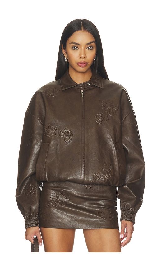 Faux Leather Floral Imprinted Baseball Jacket in . - size 36/4 (also in 38/6, 42/10) - Markgong - Modalova