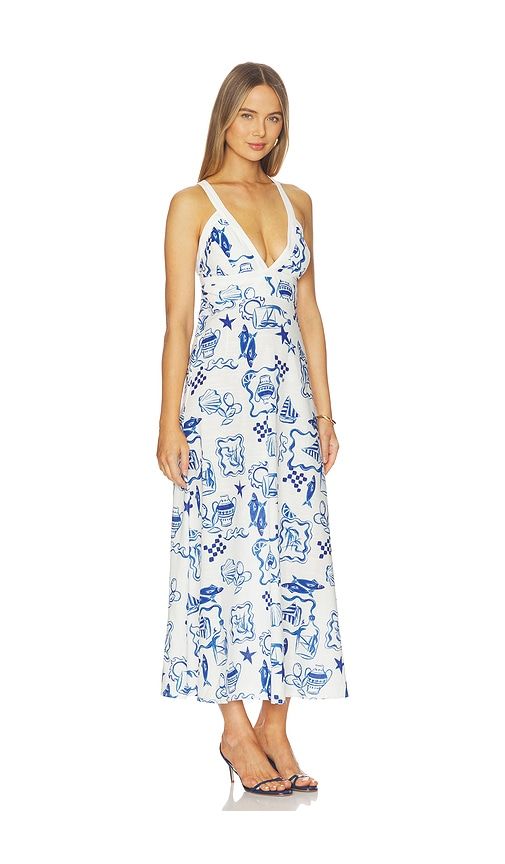 Baci Cross Back Midi Dress in White, Blue. - size M (also in S, XS) - MINKPINK - Modalova