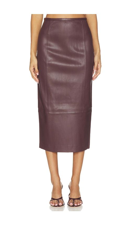 Stretch Leather Skirt in Chocolate. - size S (also in M, L) - MISHA - Modalova